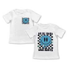 Load image into Gallery viewer, Plaid blue smile short sleeves kids boy shirt