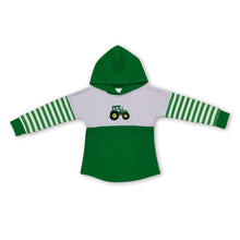 Load image into Gallery viewer, Tractor green stripe long sleeves boy farm hoodie