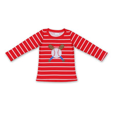 Load image into Gallery viewer, Red white stripe baseball kids boy shirt