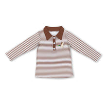 Load image into Gallery viewer, Long sleeves khaki stripe duck kids boy polo shirt