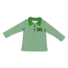 Load image into Gallery viewer, Long sleeves green stripe tractor farm kids boy polo shirt