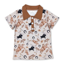 Load image into Gallery viewer, Bull skull rodeo short sleeves western boy polo shirt