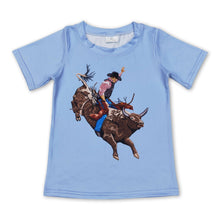 Load image into Gallery viewer, Short sleeves light blue rodeo western kids boy shirt