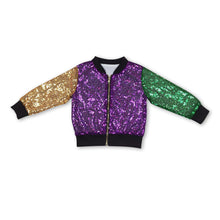 Load image into Gallery viewer, Purple gold green sequin kids mardi gras jacket