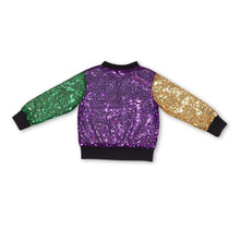 Load image into Gallery viewer, Purple gold green sequin kids mardi gras jacket