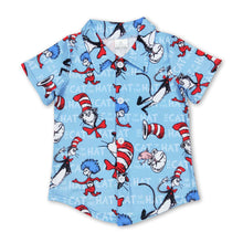 Load image into Gallery viewer, Short sleeves cat hat fish kids boys button down shirt