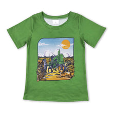 Load image into Gallery viewer, Green tractor dog corn short sleeves kids boys farm shirt