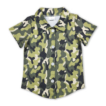 Load image into Gallery viewer, Green camo short sleeves boys button down shirt
