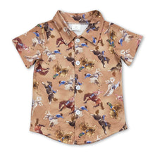 Load image into Gallery viewer, Short sleeves horse rodeo boys western button down shirt