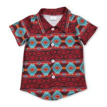 Load image into Gallery viewer, Turquoise red aztec kids boys button down shirt
