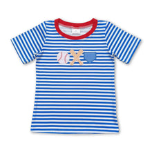 Load image into Gallery viewer, Stripe baseball short sleeves kids boys shirt