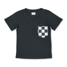 Load image into Gallery viewer, Black plaid pocket short sleeves kids boys top