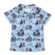 Load image into Gallery viewer, Blue short sleeves cactus horse rodeo boys polo shirt