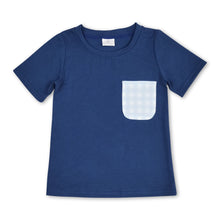 Load image into Gallery viewer, Short sleeves plaid pocket blue kids boys shirt