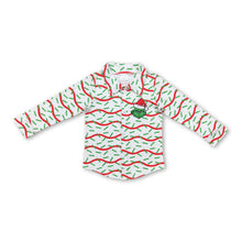 Load image into Gallery viewer, Long sleeves green face Christmas baby kids button down shirt