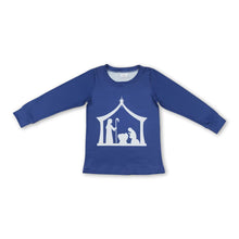 Load image into Gallery viewer, Navy nativity long sleeves kids Christmas shirt