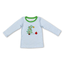 Load image into Gallery viewer, Blue stripe long sleeves Christmas tree kids boys shirt