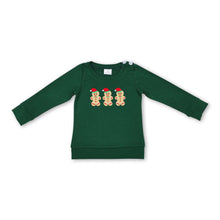 Load image into Gallery viewer, Dark green long sleeves gingerbread kids Christmas shirt