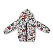 Load image into Gallery viewer, Long sleeves cars kids boys plaid hooded zipper jacket