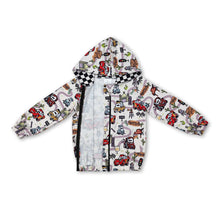 Load image into Gallery viewer, Long sleeves cars kids boys plaid hooded zipper jacket