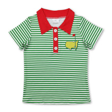Load image into Gallery viewer, Short sleeves green stripe golf kids boys polo shirt