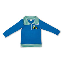 Load image into Gallery viewer, Long sleeves green stripe tractor farm kids boys zip pullover