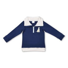 Load image into Gallery viewer, Long sleeves navy stripe dog kids boys zip pullover