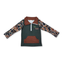 Load image into Gallery viewer, Dark green camo duck pocket baby boy zip pullover