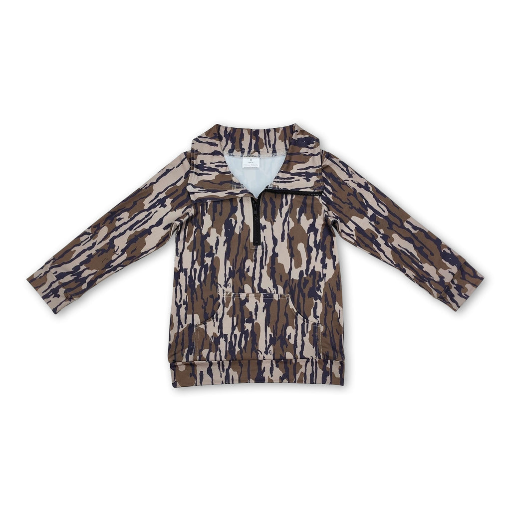 Long sleeves camo pocket boys zip pullover
