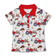 Load image into Gallery viewer, Red short sleeves tractor chicken goat boys farm polo shirt