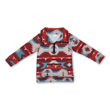 Load image into Gallery viewer, Brown turquoise aztec bull skull kids western zip pullover