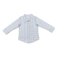 Load image into Gallery viewer, Light blue plaid long sleeves kids boys button down shirt