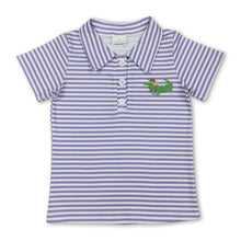 Load image into Gallery viewer, Short sleeves purple stripe alligator boys Mardi Gras polo shirt