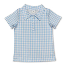 Load image into Gallery viewer, Short sleeves light blue plaid kids boys polo shirt