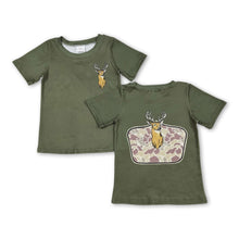 Load image into Gallery viewer, Short sleeves olive camo deer kids boys shirt