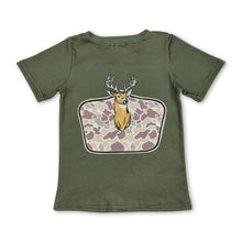 Load image into Gallery viewer, Short sleeves olive camo deer kids boys shirt