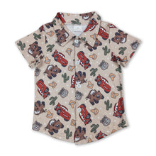 Load image into Gallery viewer, Short sleeves cars cactus kids boys button down shirt