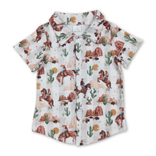 Load image into Gallery viewer, Short sleeves cow cactus western boys button down shirt