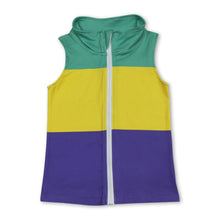 Load image into Gallery viewer, Sleeveless green yellow purple kids Mardi Gras zip vest