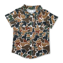 Load image into Gallery viewer, Short sleeves dark camo pockets kids boys button down shirt