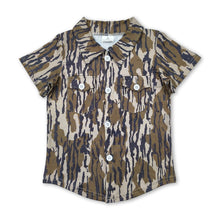 Load image into Gallery viewer, Camo pockets kids boys button down shirt