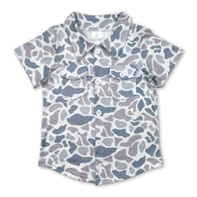 Load image into Gallery viewer, Grey camo pockets kids boys button down shirt