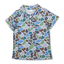 Load image into Gallery viewer, Short sleeves green camo print kids boys polo shirt