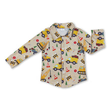 Load image into Gallery viewer, Constructions Christmas tree kids boys button down shirt