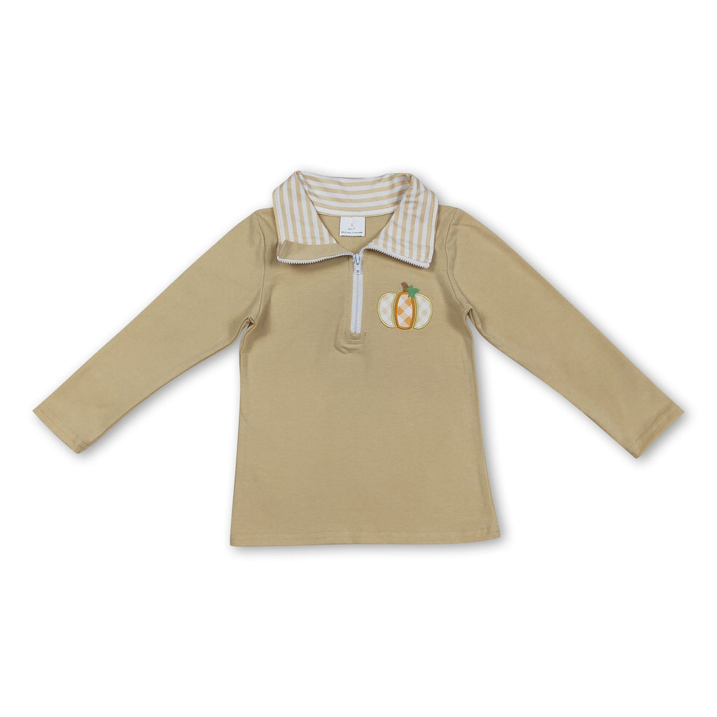 Long sleeves plaid pumpkin kids boys fall zipper pullover