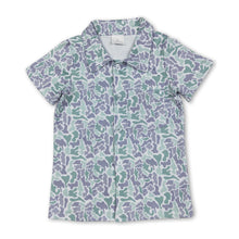 Load image into Gallery viewer, Short sleeves light green camo kids boys button down shirt