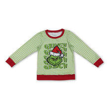 Load image into Gallery viewer, Green face plaid long sleeves boys Christmas shirt