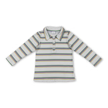 Load image into Gallery viewer, Green purple yellow stripe boys Mardi Gras polo shirt
