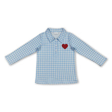 Load image into Gallery viewer, blue plaid long sleeves red heart kids boys valentine shirt