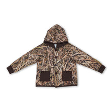 Load image into Gallery viewer, Dark brown pockets camo kids boys hooded jackets